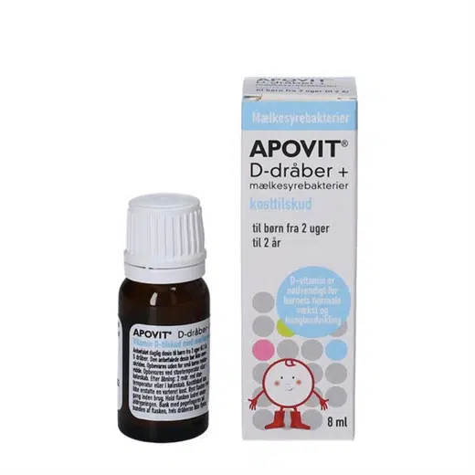 Apovit D dråber til børn, 8 ml, kosttilskud med vitamin D til spædbørn og småbørn.