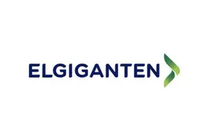 ELGIGANTEN logo med grøn detalje, online elektronik- og teknikshop, dansk brand.