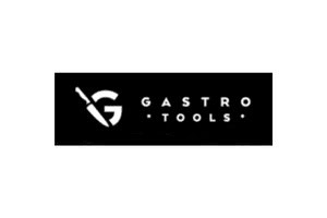 Gastro Tools logo på sort baggrund, professionelt køkkenudstyr og værktøj.